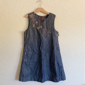 Kenzo Denim Dress With Floral Embroidery Size 10
